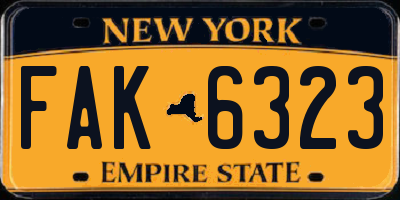 NY license plate FAK6323