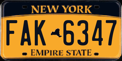 NY license plate FAK6347