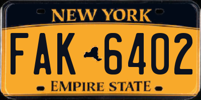 NY license plate FAK6402
