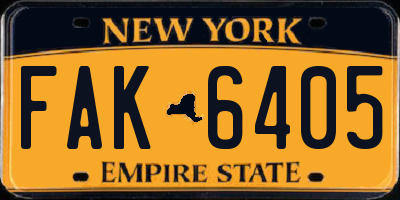 NY license plate FAK6405