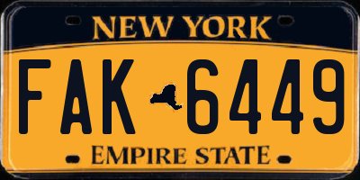 NY license plate FAK6449