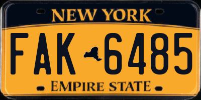 NY license plate FAK6485