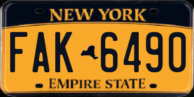 NY license plate FAK6490