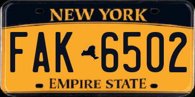 NY license plate FAK6502