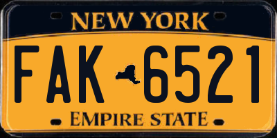 NY license plate FAK6521