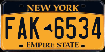 NY license plate FAK6534