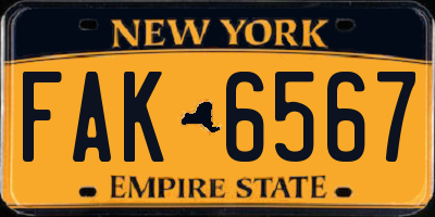 NY license plate FAK6567