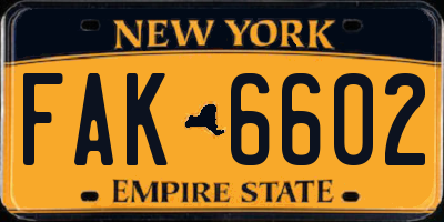 NY license plate FAK6602