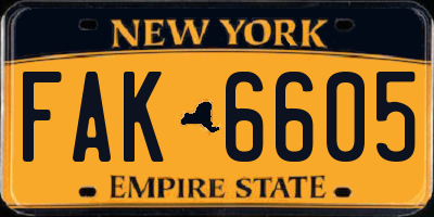 NY license plate FAK6605