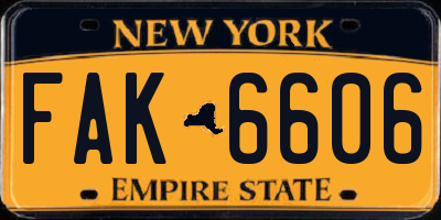 NY license plate FAK6606