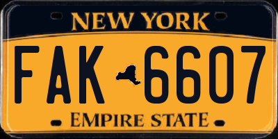 NY license plate FAK6607