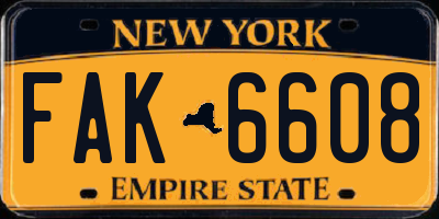 NY license plate FAK6608