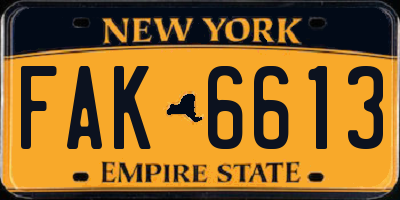 NY license plate FAK6613