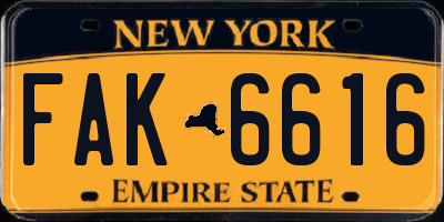 NY license plate FAK6616