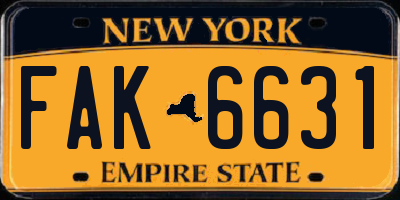 NY license plate FAK6631