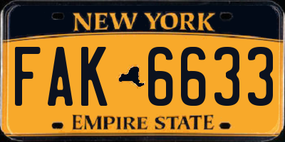 NY license plate FAK6633