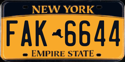 NY license plate FAK6644