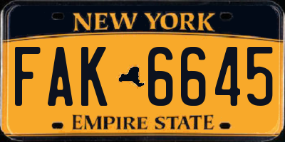 NY license plate FAK6645