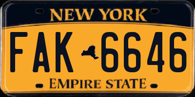 NY license plate FAK6646