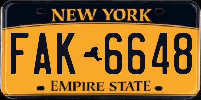 NY license plate FAK6648