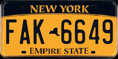 NY license plate FAK6649