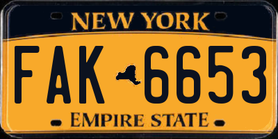 NY license plate FAK6653