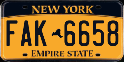 NY license plate FAK6658