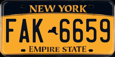 NY license plate FAK6659