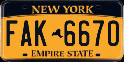 NY license plate FAK6670