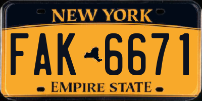 NY license plate FAK6671