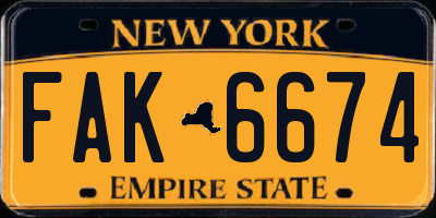 NY license plate FAK6674