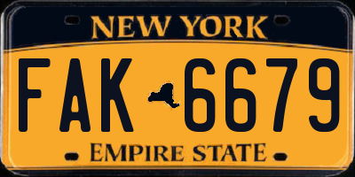 NY license plate FAK6679