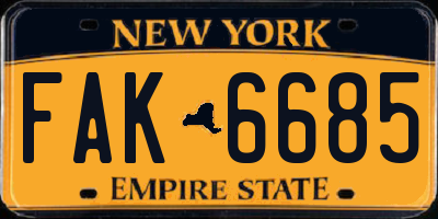 NY license plate FAK6685