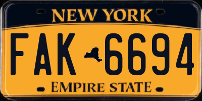 NY license plate FAK6694