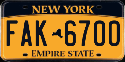 NY license plate FAK6700