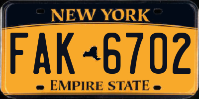 NY license plate FAK6702