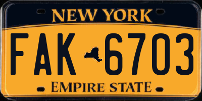 NY license plate FAK6703