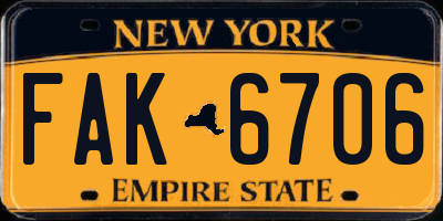 NY license plate FAK6706