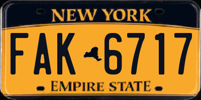 NY license plate FAK6717