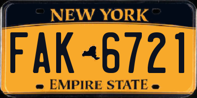 NY license plate FAK6721