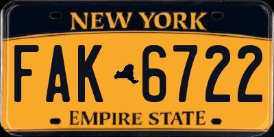 NY license plate FAK6722