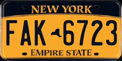 NY license plate FAK6723