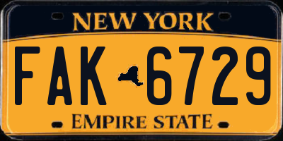 NY license plate FAK6729