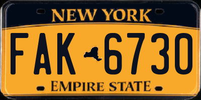 NY license plate FAK6730