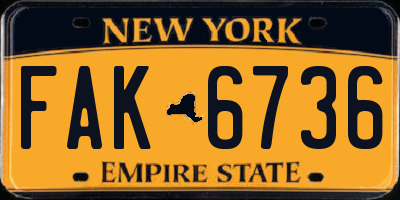 NY license plate FAK6736