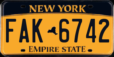 NY license plate FAK6742