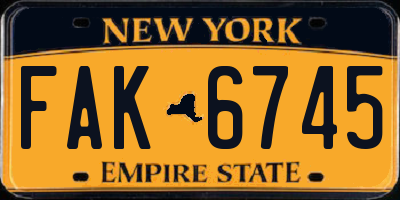 NY license plate FAK6745