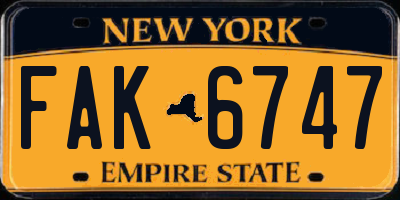 NY license plate FAK6747