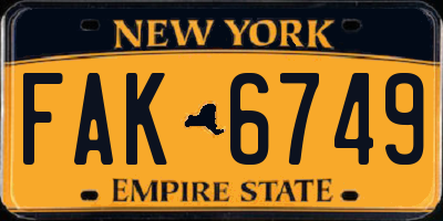 NY license plate FAK6749