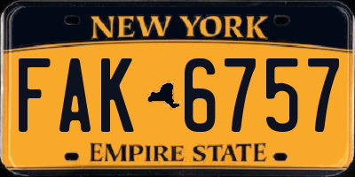 NY license plate FAK6757